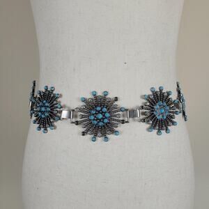 Silver Chain Starburst Belt Turquoise Medallion Western Boho Southwestern Rodeo